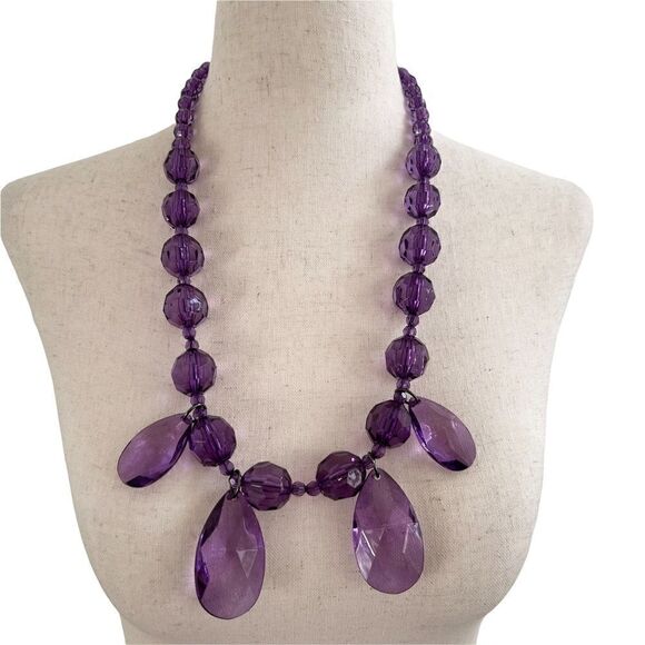 Vintage Joan Rivers Purple Teardrop Faceted Plastic Necklace 22”-25”L - Picture 1 of 6